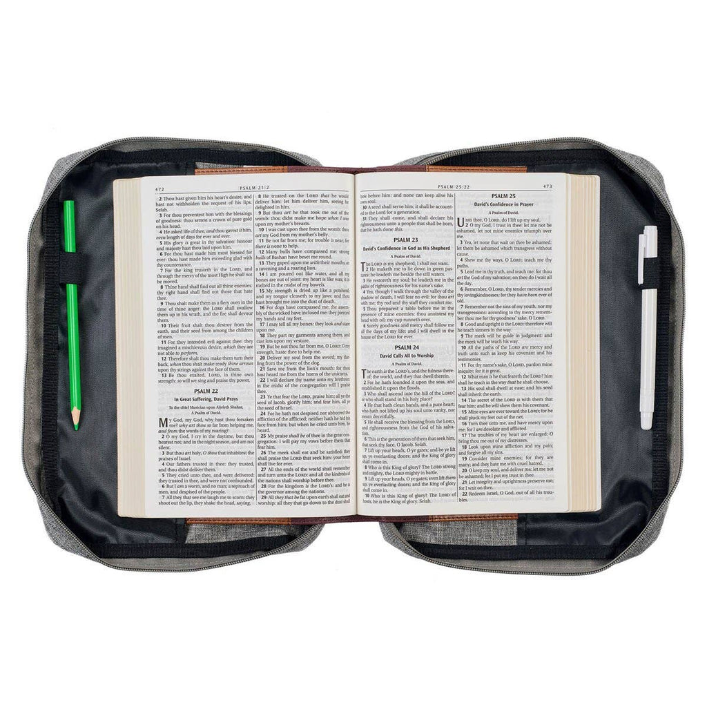 Bible Cover Value Gray Strong & Courageous Jsh. 1:9: Large
