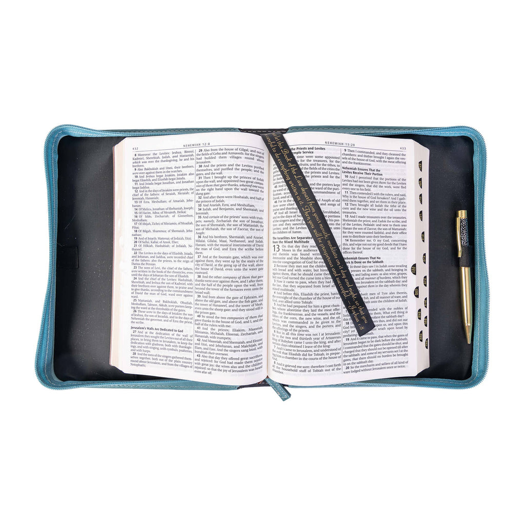 Divine Details: Bible Cover - Teal Tile w/Gem: Large
