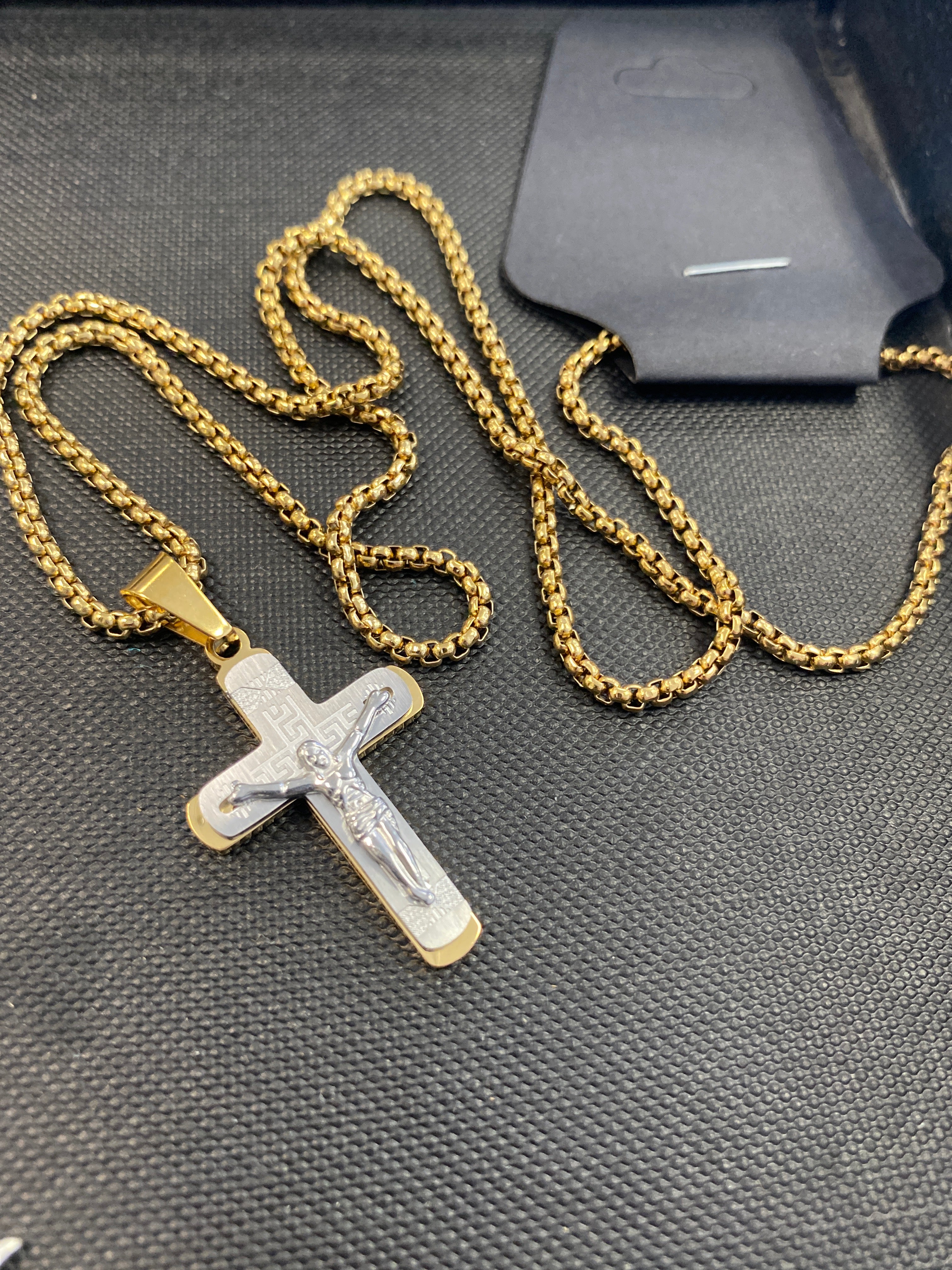 Stainless Steel Two-Tone Crucifix Pendant Necklace