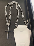 Cuban Link Chain Stainless Steel Silver Cross Necklace