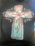 Cross With Flower T-Shirt Size Medium