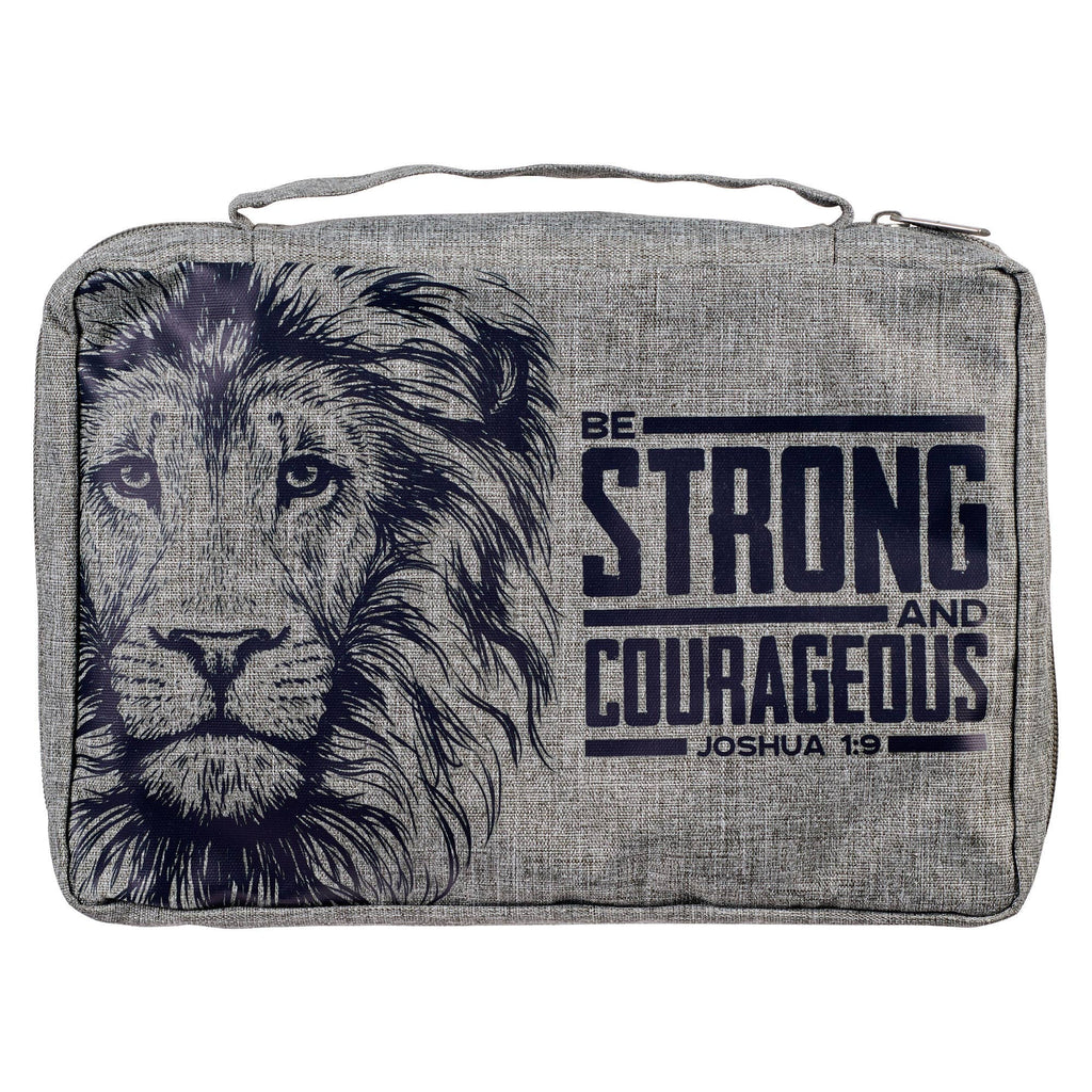 Bible Cover Value Gray Strong & Courageous Jsh. 1:9: Large