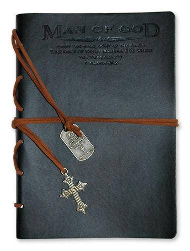 Faux Leather Journals: Man Of God With Cross Charm Black