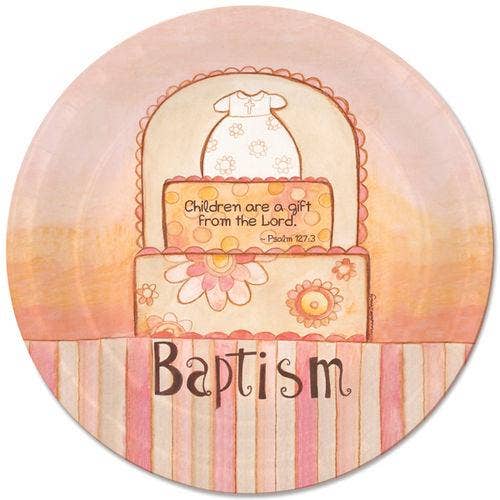 Baptism Cake with Scripture Paper Plate