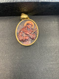 Saint Francis Of Assisi Stainless Steel 18k Gold Plated Enamel Oval Pendant