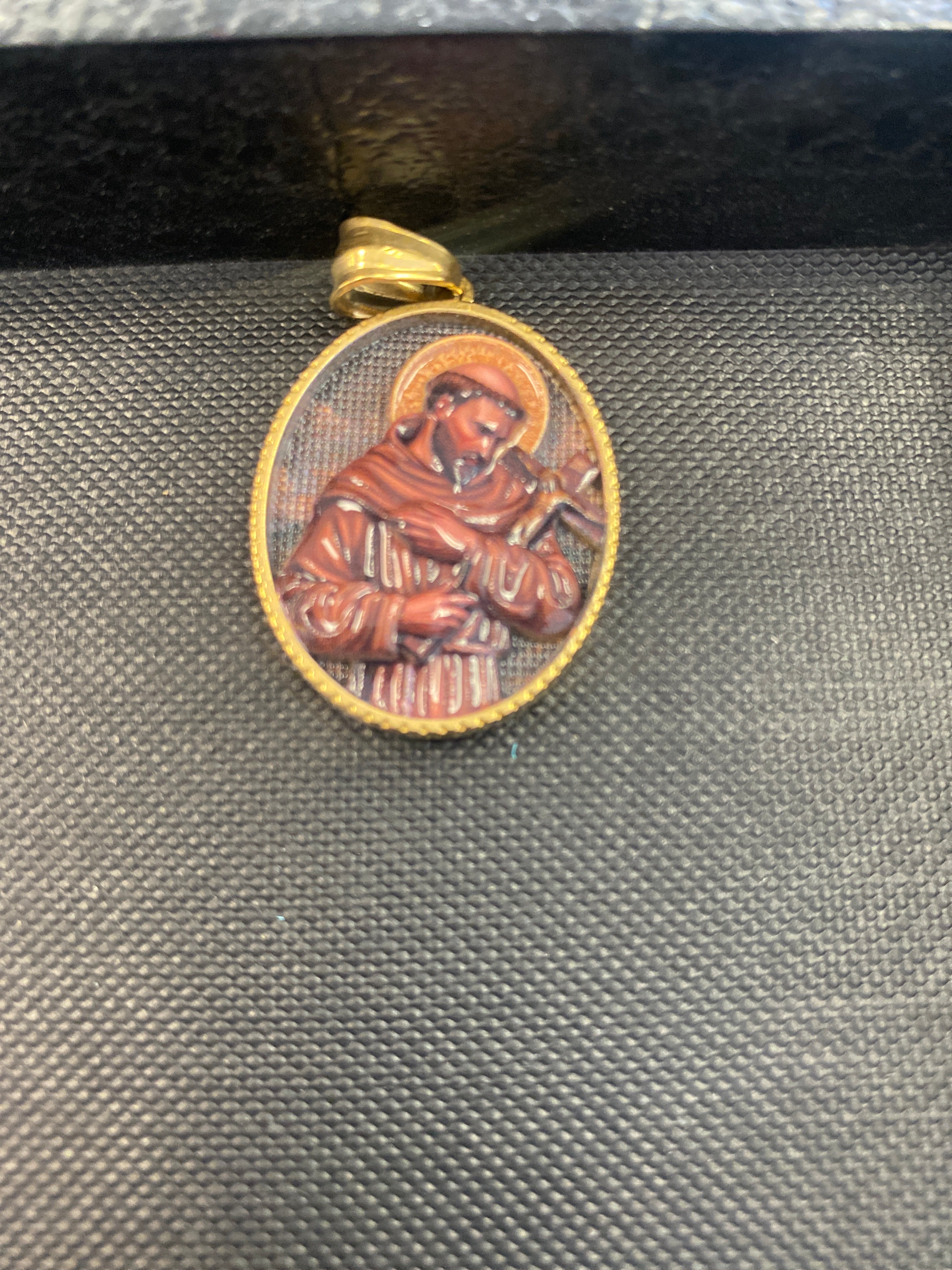 Saint Francis Of Assisi Stainless Steel 18k Gold Plated Enamel Oval Pendant