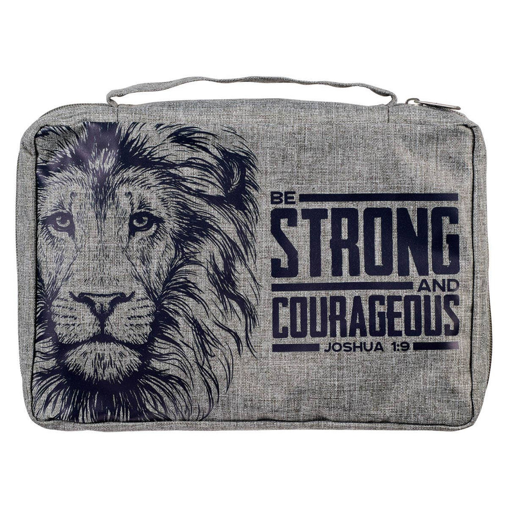 Bible Cover Value Gray Strong & Courageous Jsh. 1:9: Large