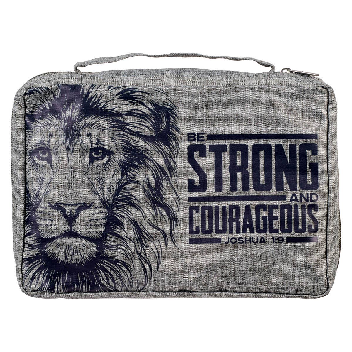 Bible Cover Value Gray Strong & Courageous Jsh. 1:9: Large