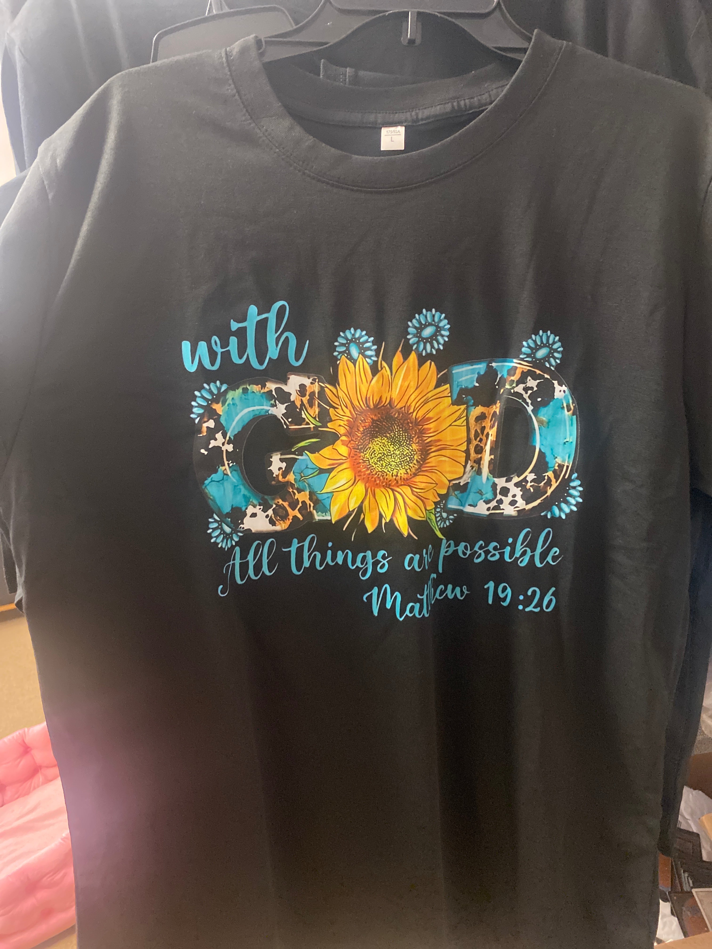 With God All Things Are Possible ( Matthew 19:26) T-Shirt Size Large