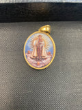 Our Lady Of Charity Stainless Steel 18k Gold Plated Enamel Oval Pendant