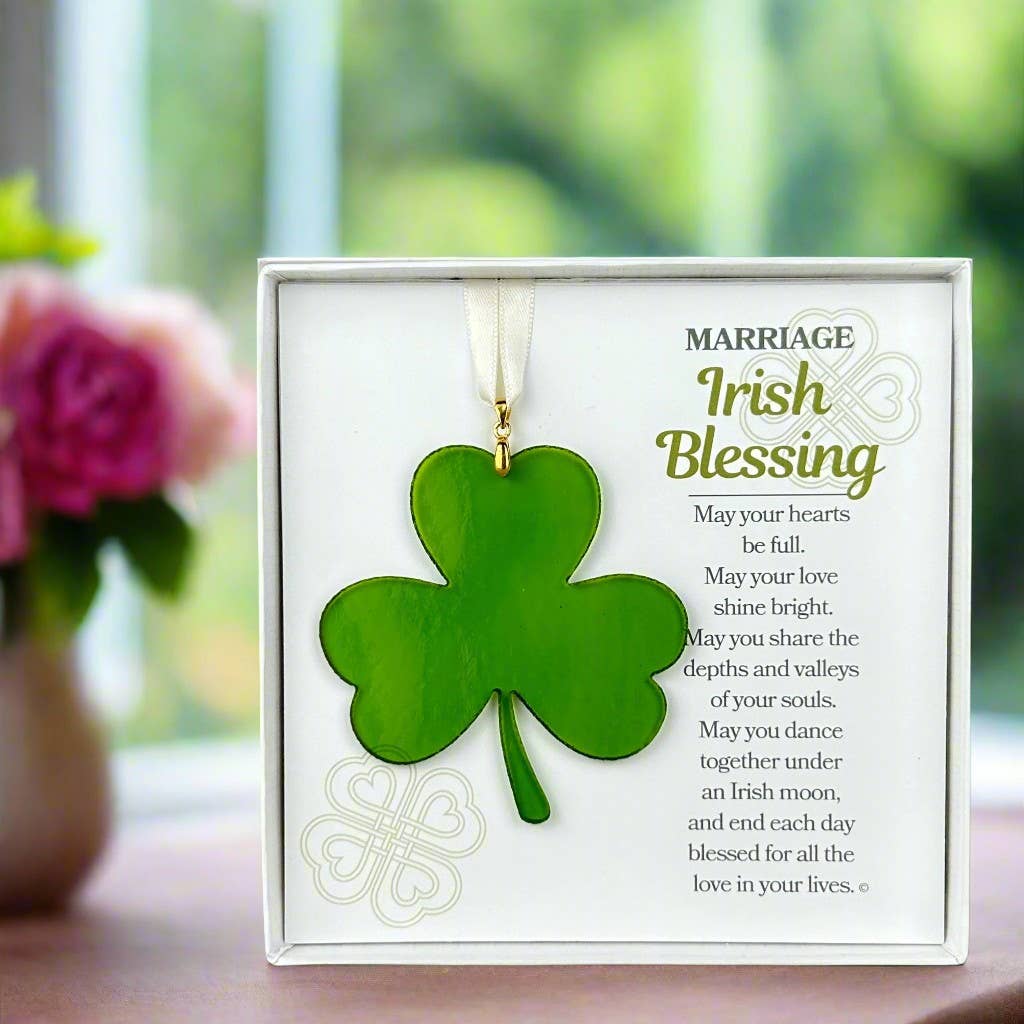 Irish Anniversary or Wedding Gift USA Glass Shamrock