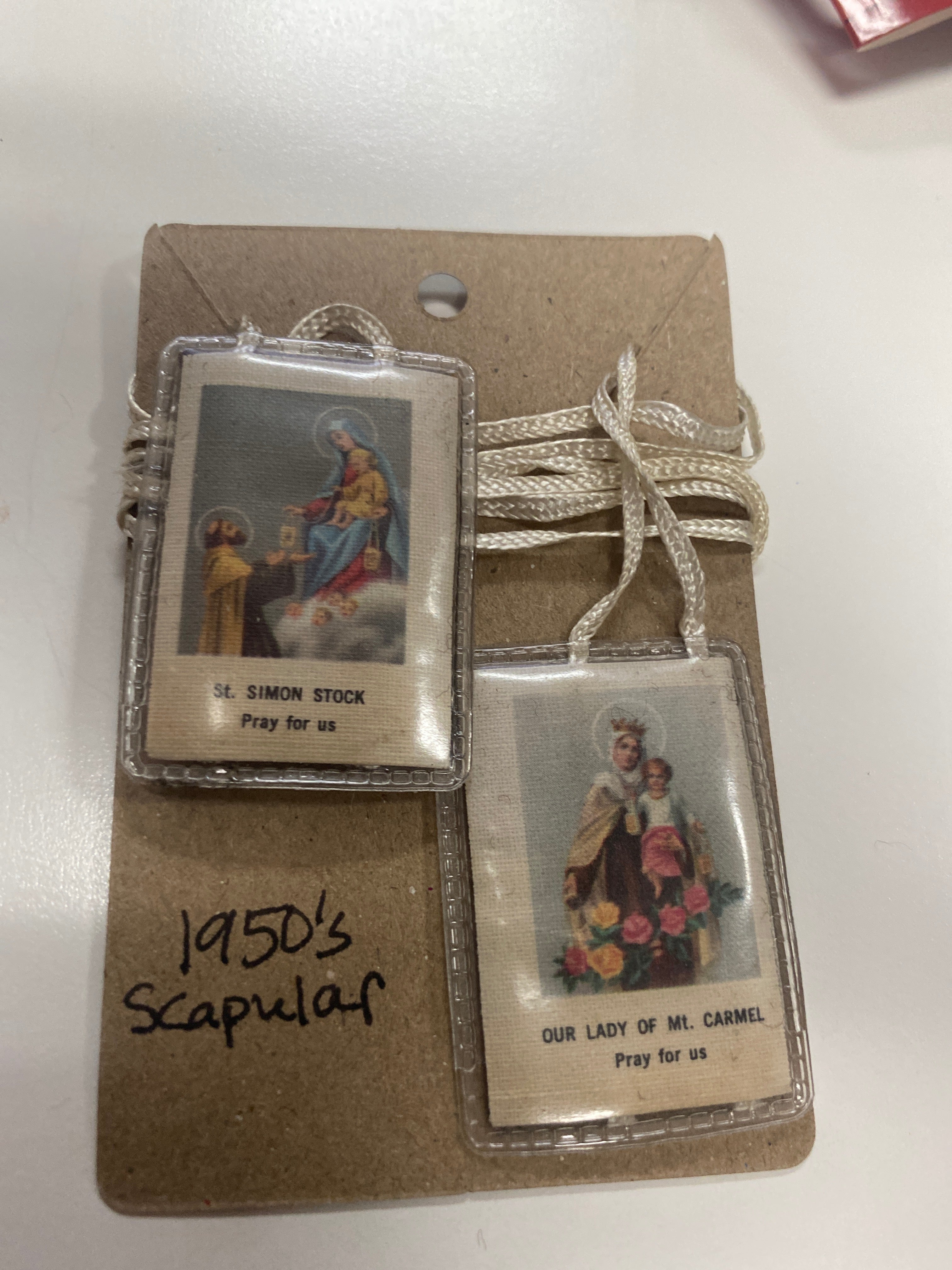 Vintage 1950's Scapular set Saint Simon Stock and Our Lady of Mount Carmel