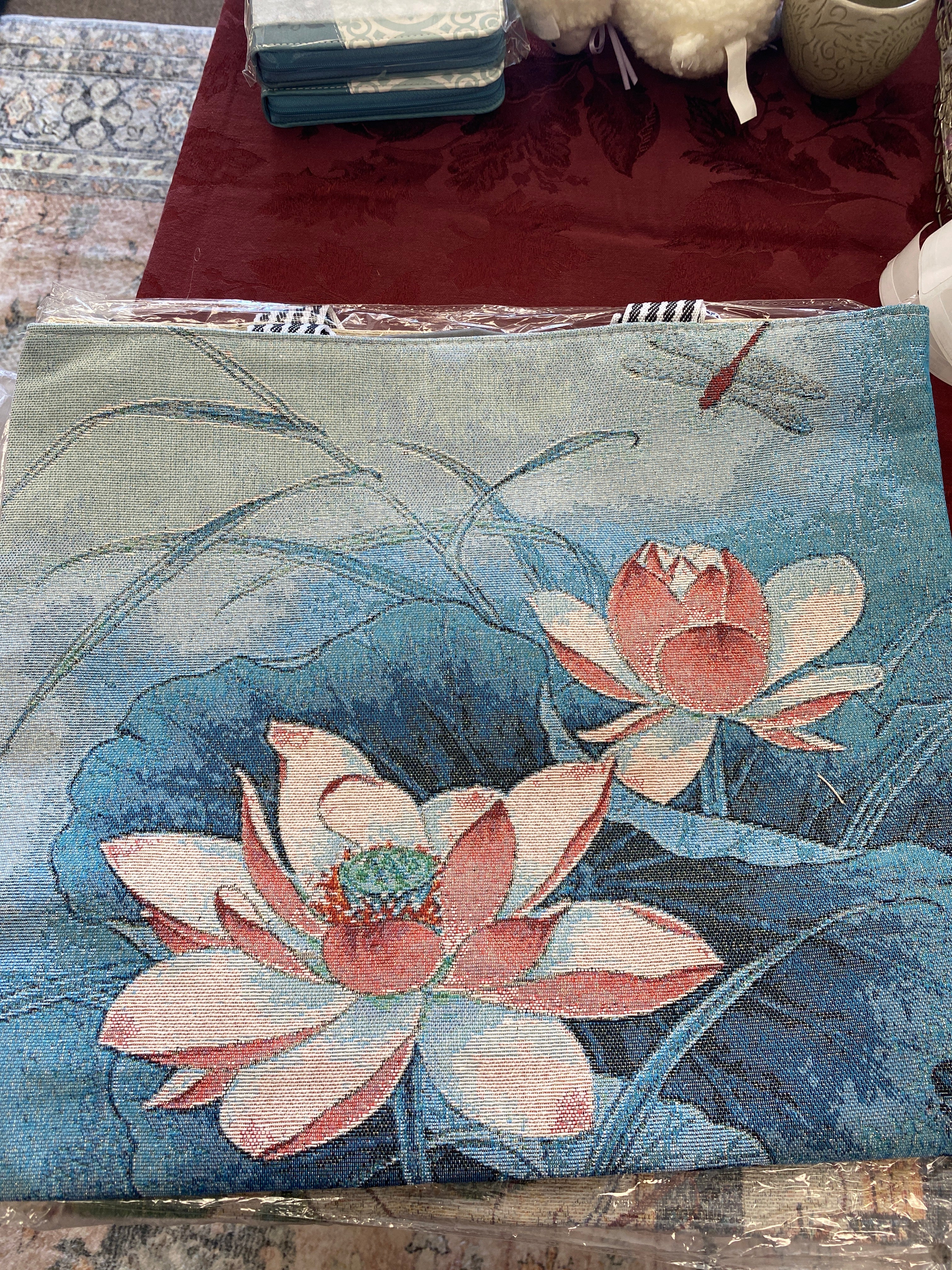 Vintage Floral Canvas Tote Bag (Moonlight Over The Lotus Pond)