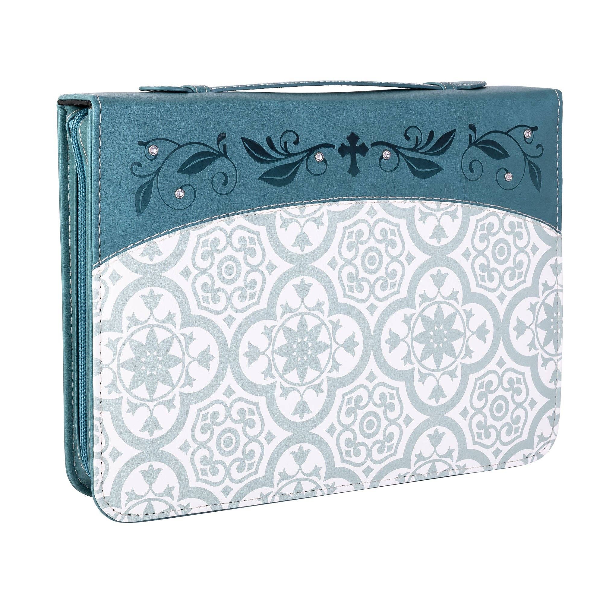 Divine Details: Bible Cover - Teal Tile w/Gem: Large