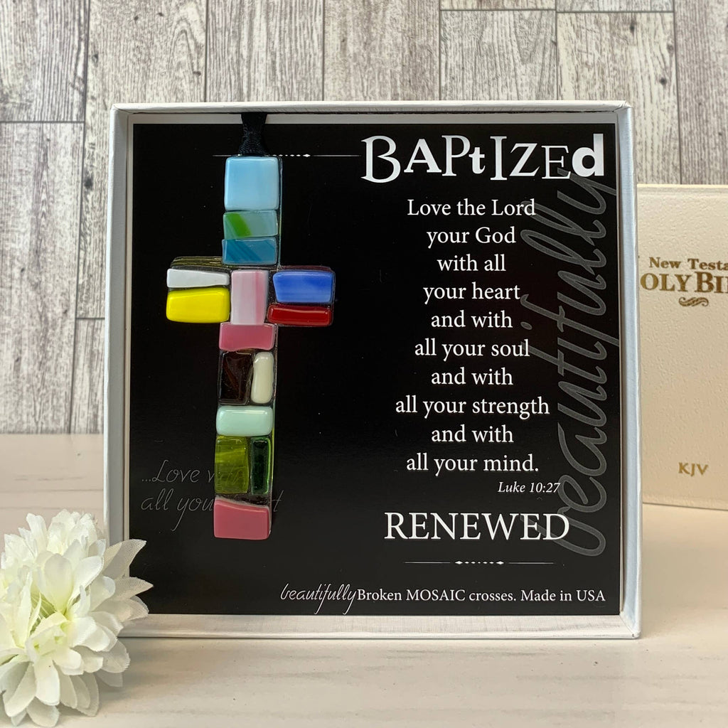 Baptized Cross for Child or Adult: USA Handmade Glass