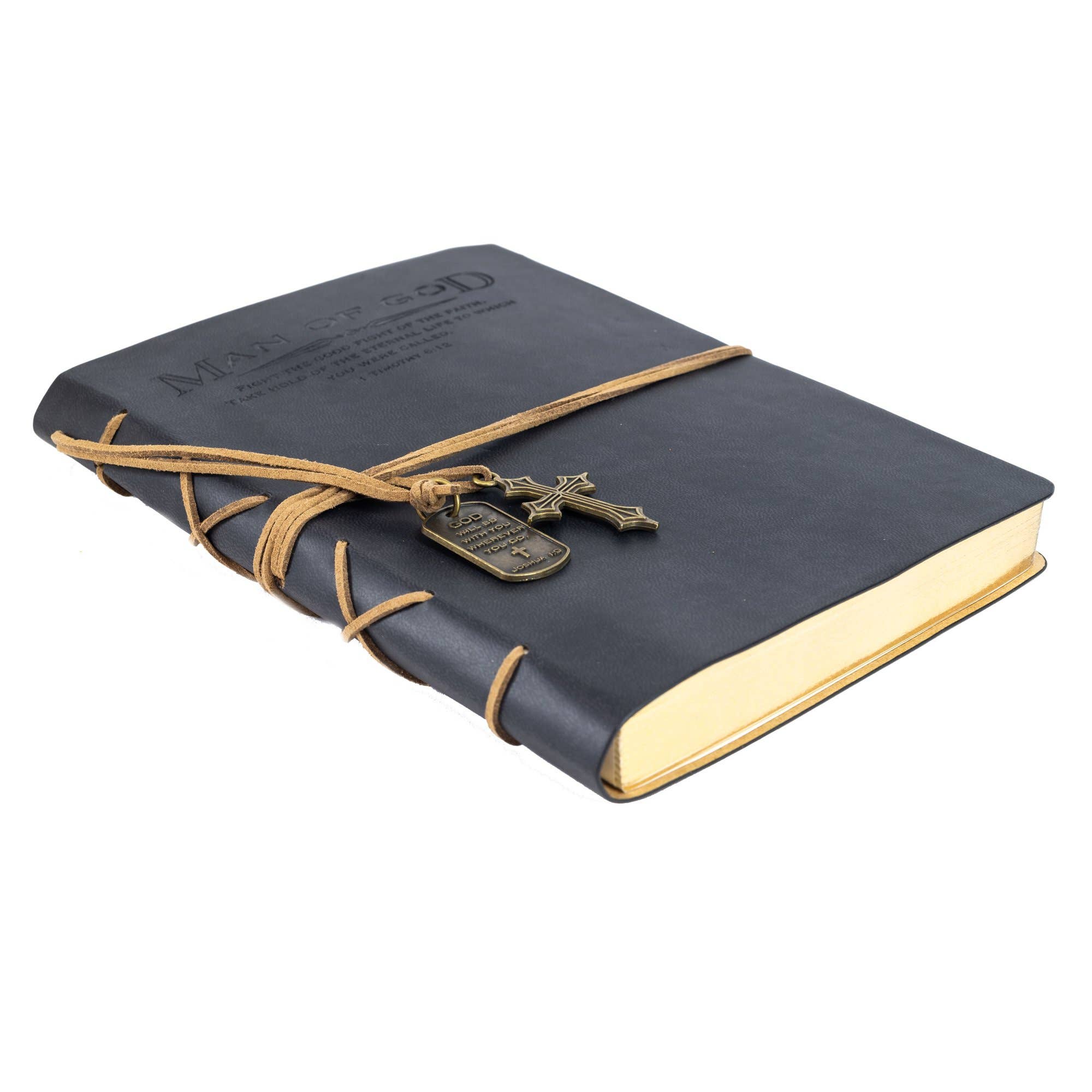 Faux Leather Journals: Man Of God With Cross Charm Black