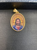 Jesus Stainless Steel18k Gold Plated Enamel Oval Pendant