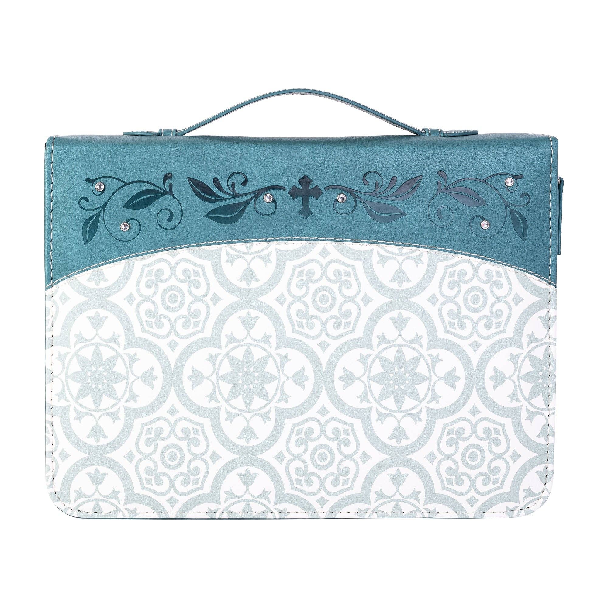 Divine Details: Bible Cover - Teal Tile w/Gem: Large