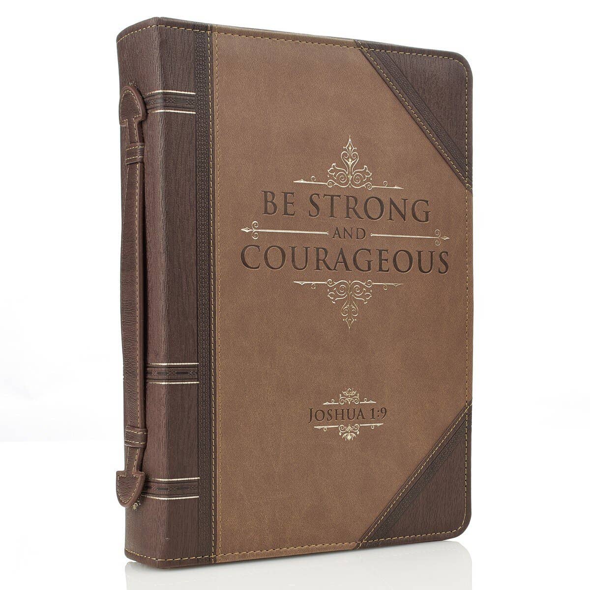 Be Strong & Courageous Portfolio Faux Leather Bible Cover: Large