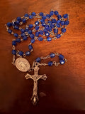 Blue Rosary with Miraculous Mary Medal centerpiece and silver toned crucifix
