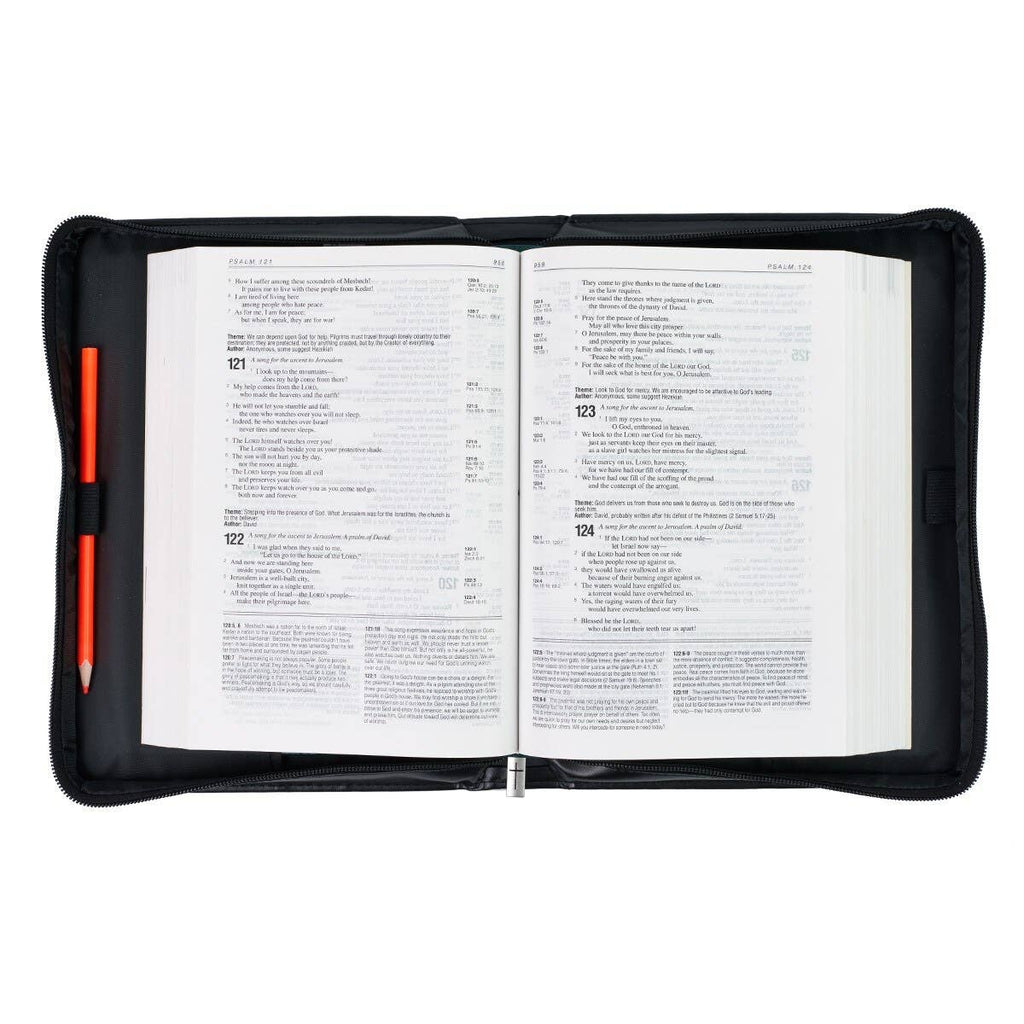 Bible Cover Classic Black/Gray Be Strong Josh. 1:9: Large