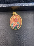 Saint Jude Thaddeus Stainless Steel 18k Gold Plated Enamel Oval Pendant