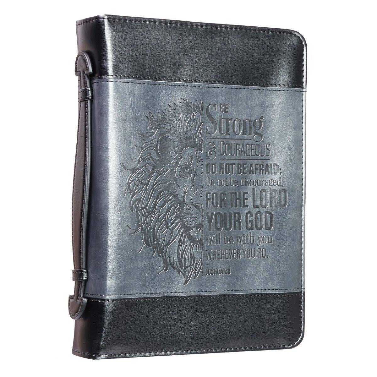 Bible Cover Classic Black/Gray Be Strong Josh. 1:9: Large