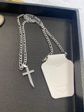 Figaro Link Stainless Steel Silver Cross Chain Necklace