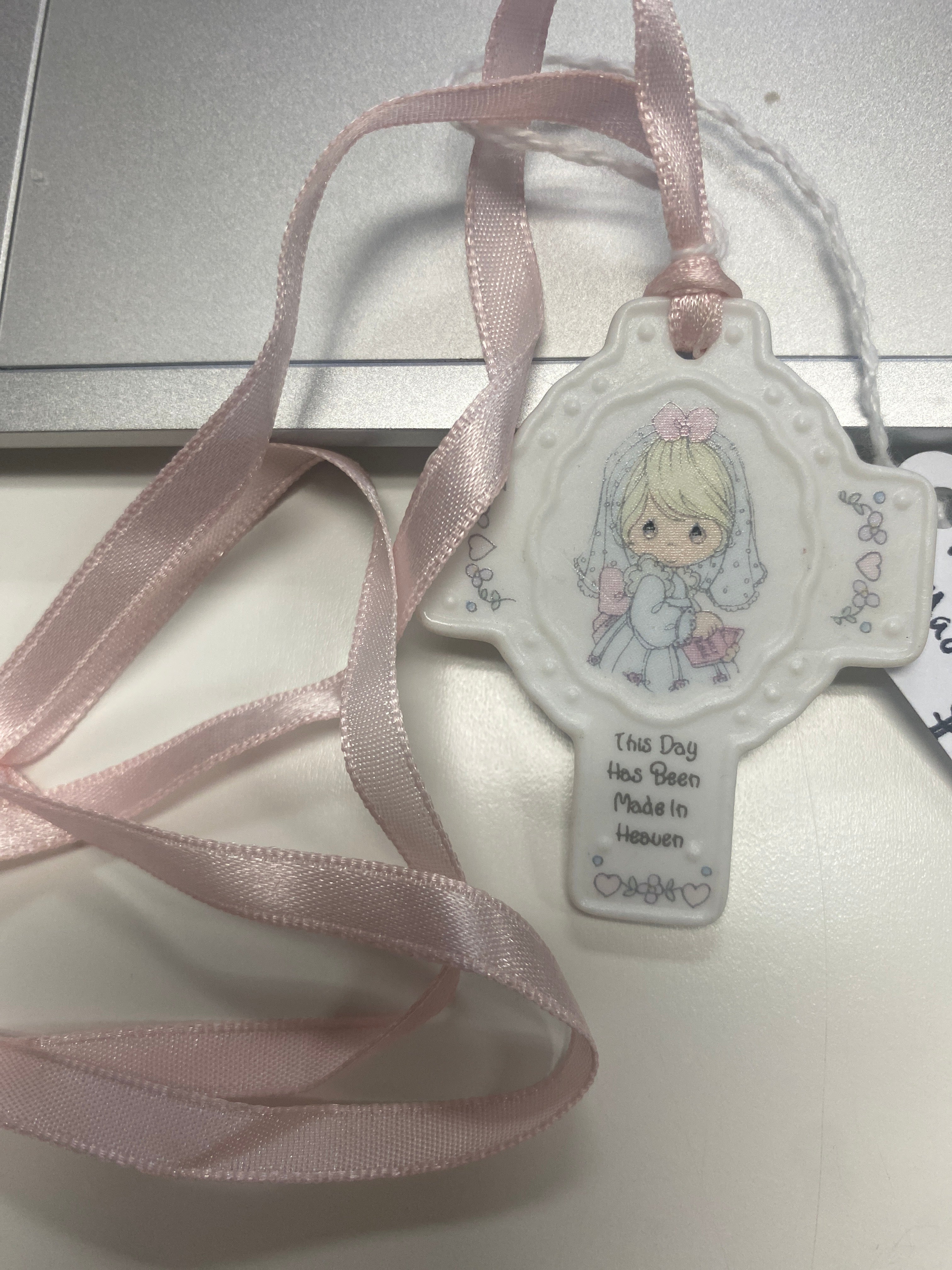 1994 Precious Moments Porcelian Wall Cross "This Day Has Been Made In Heaven"