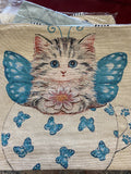 Vintage Floral Canvas Tote Bag (Angel Cat)