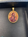 Saint Benedict Stainless Steel 18k Gold Plated Enamel Oval Pendant