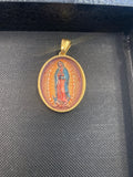 Our Lady Of Guadalupe Stainless Steel 18k Gold Plated Enamel Oval Pendant