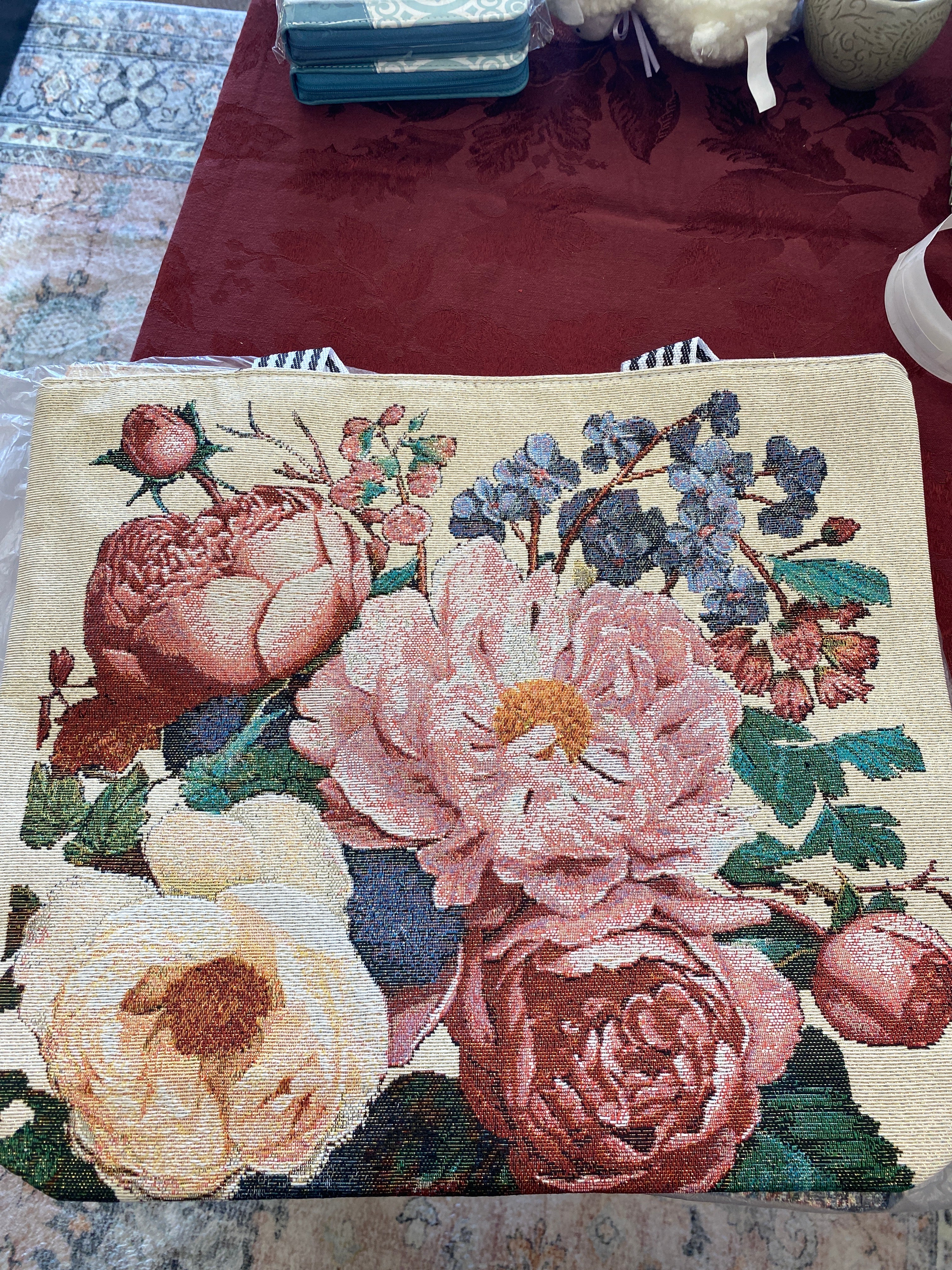 Vintage Floral Canvas Tote Bag (Golden Peony)