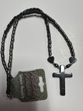 Hematite necklace with hearts and cross