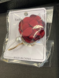 Elegant Fabric Red Rose Brooch