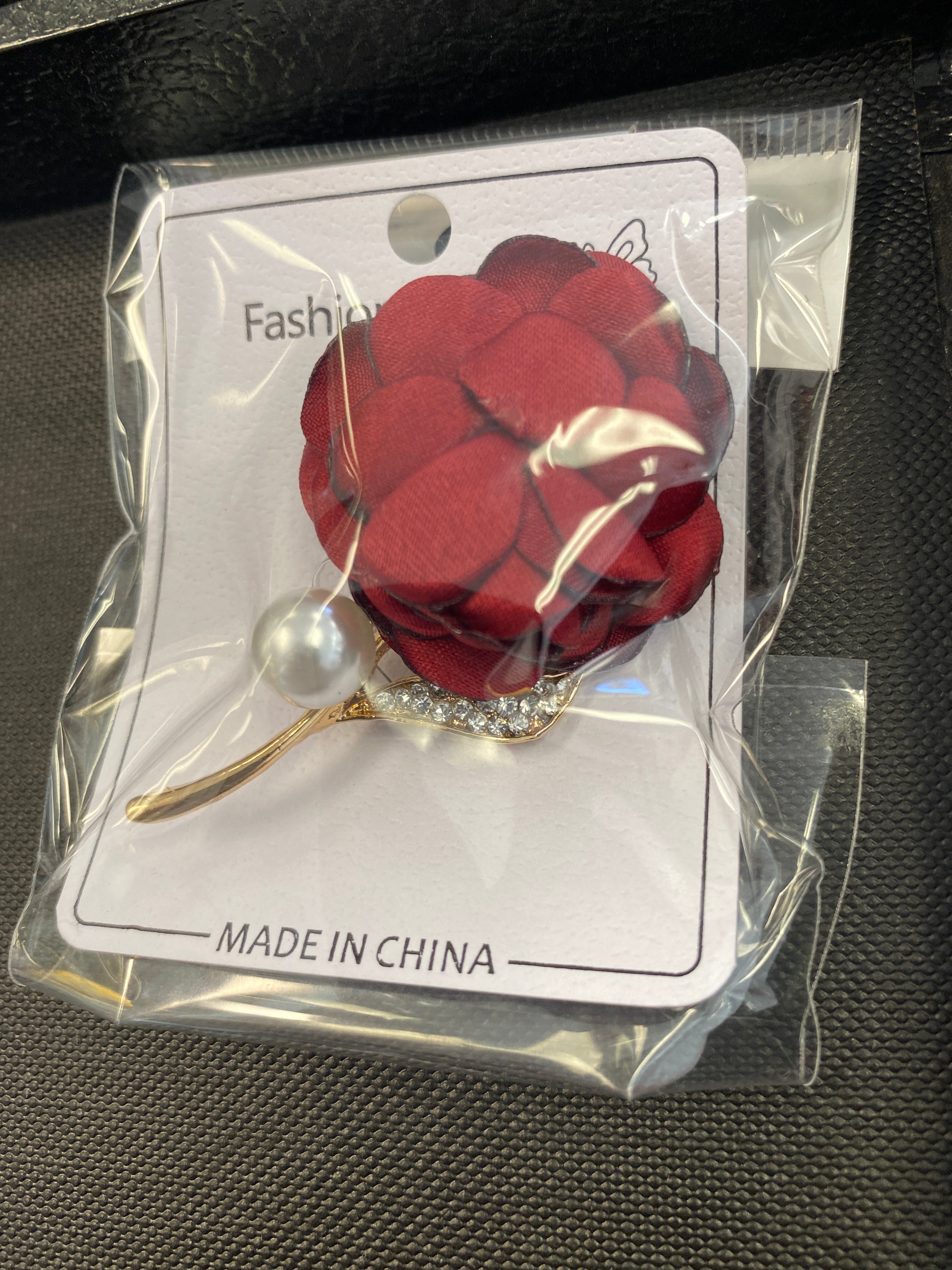 Elegant Fabric Red Rose Brooch