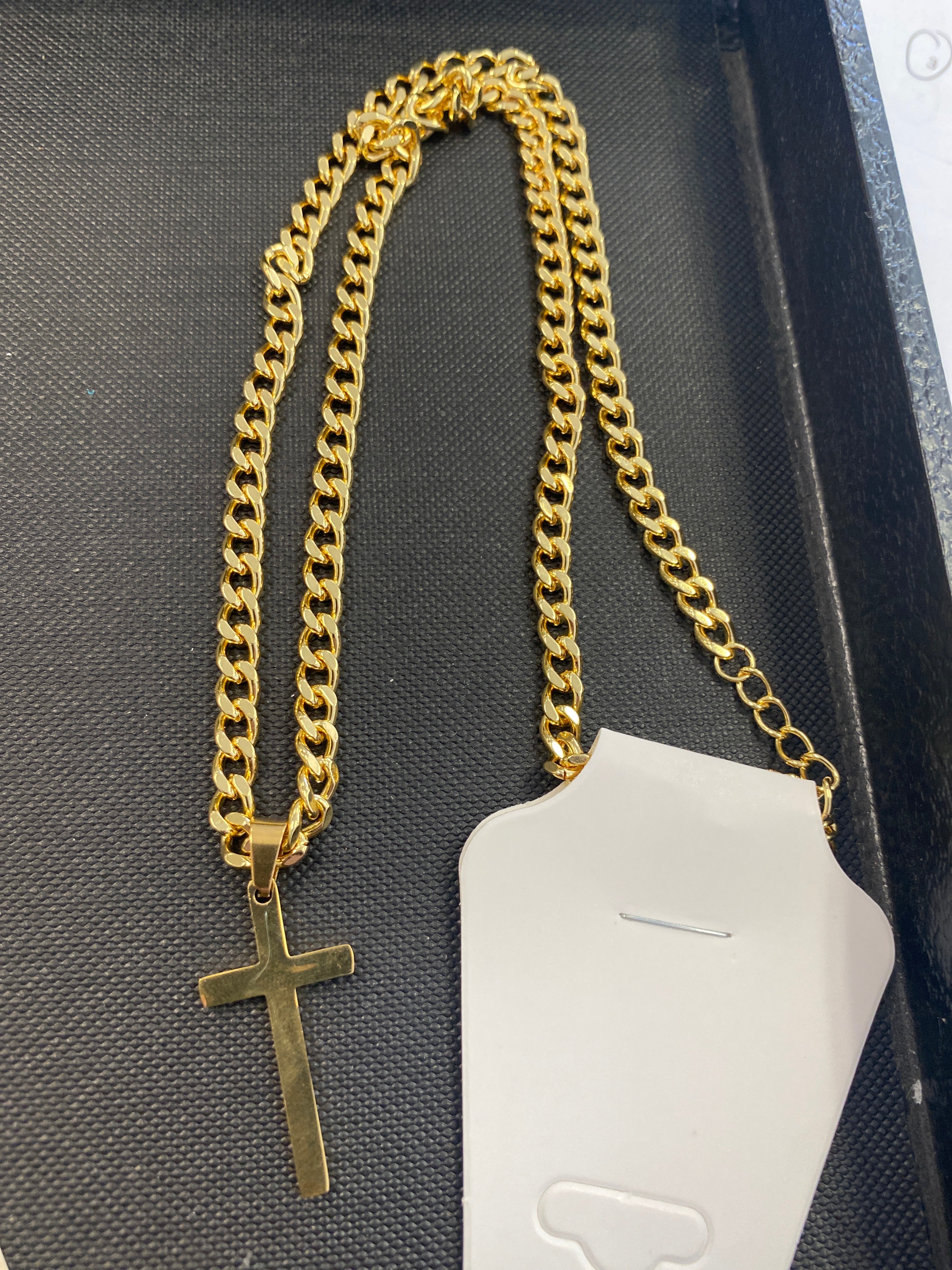 Cuban Link Chain Stainless Steel Gold Cross Necklace