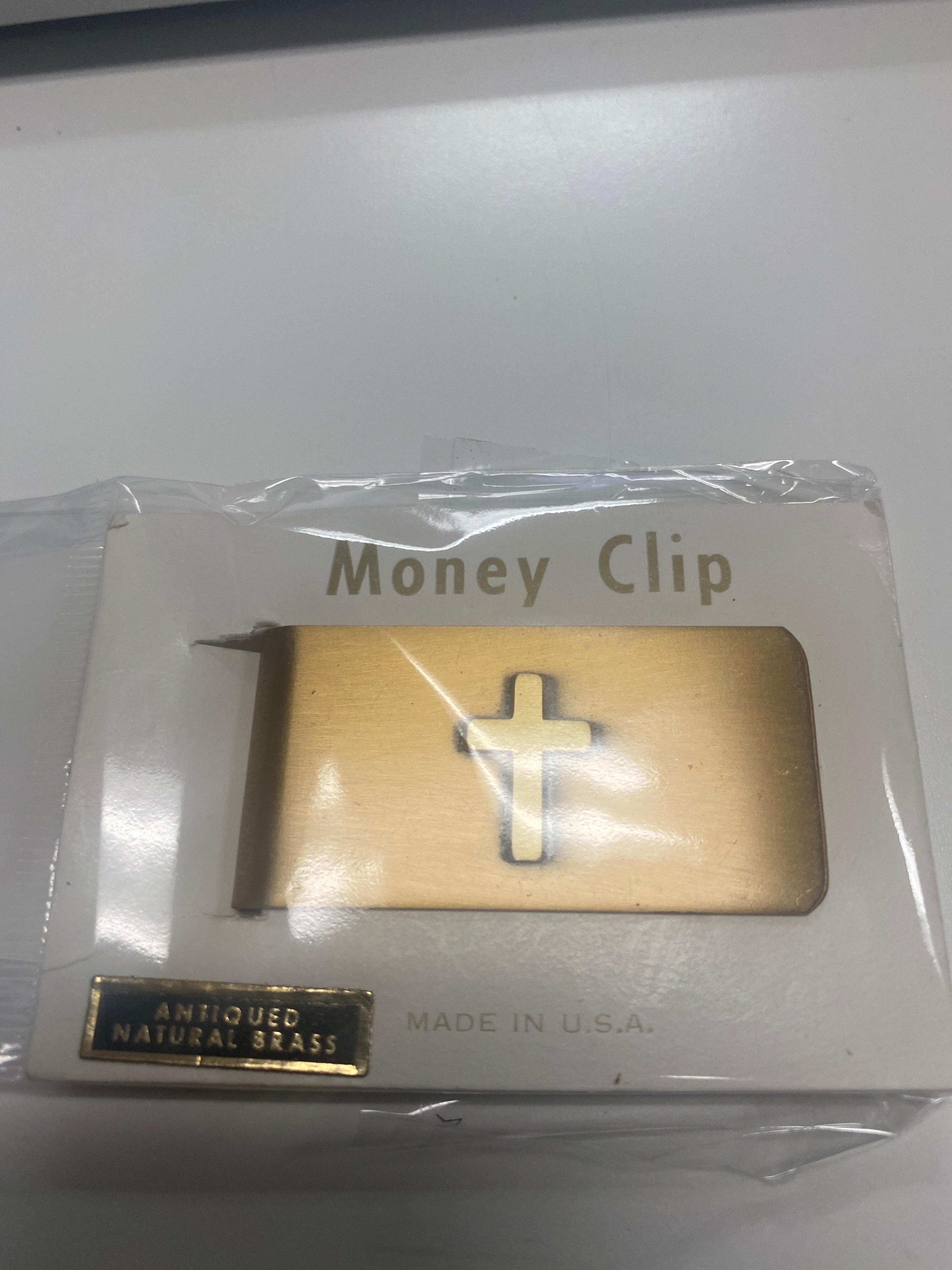 Antique Brass Cross Money Clip