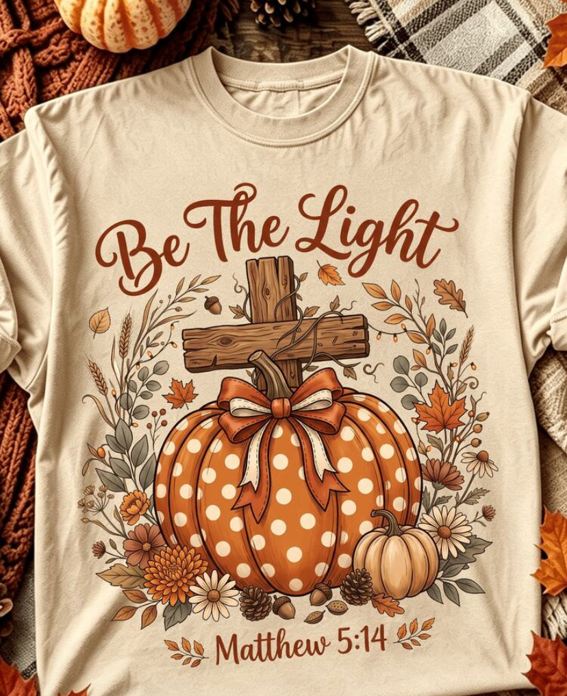 Be The Light Cross Pumpkin T-Shirt Size Large