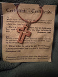 Olive Wood Cross on cord with COA