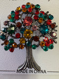 Tree of Life Rhinestone Pin Multi-color