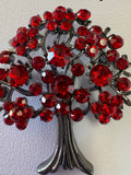 Tree of Life Rhinestone Pin Red