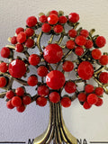 Tree of Life Rhinestone Pin Gold with Solid Red