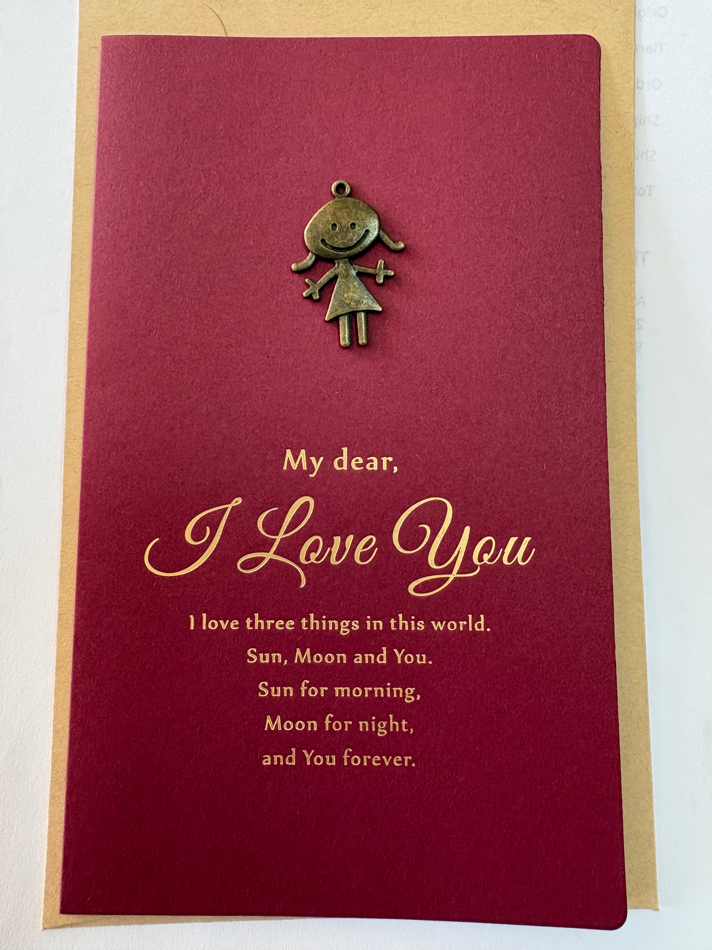 Greeting Card Red with Girl Charm