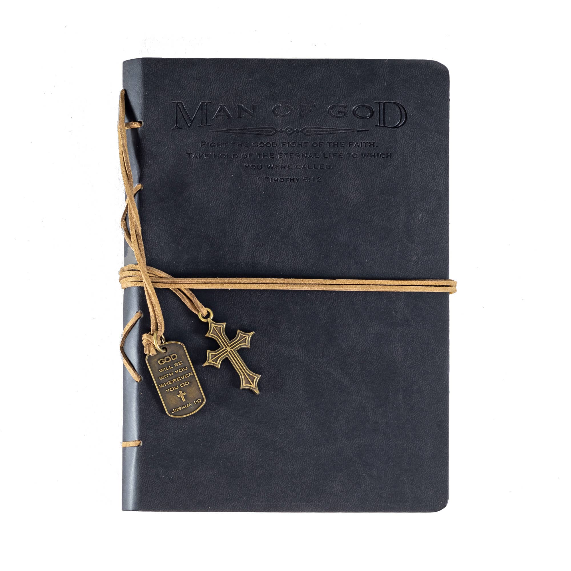 Faux Leather Journals: Man Of God With Cross Charm Black
