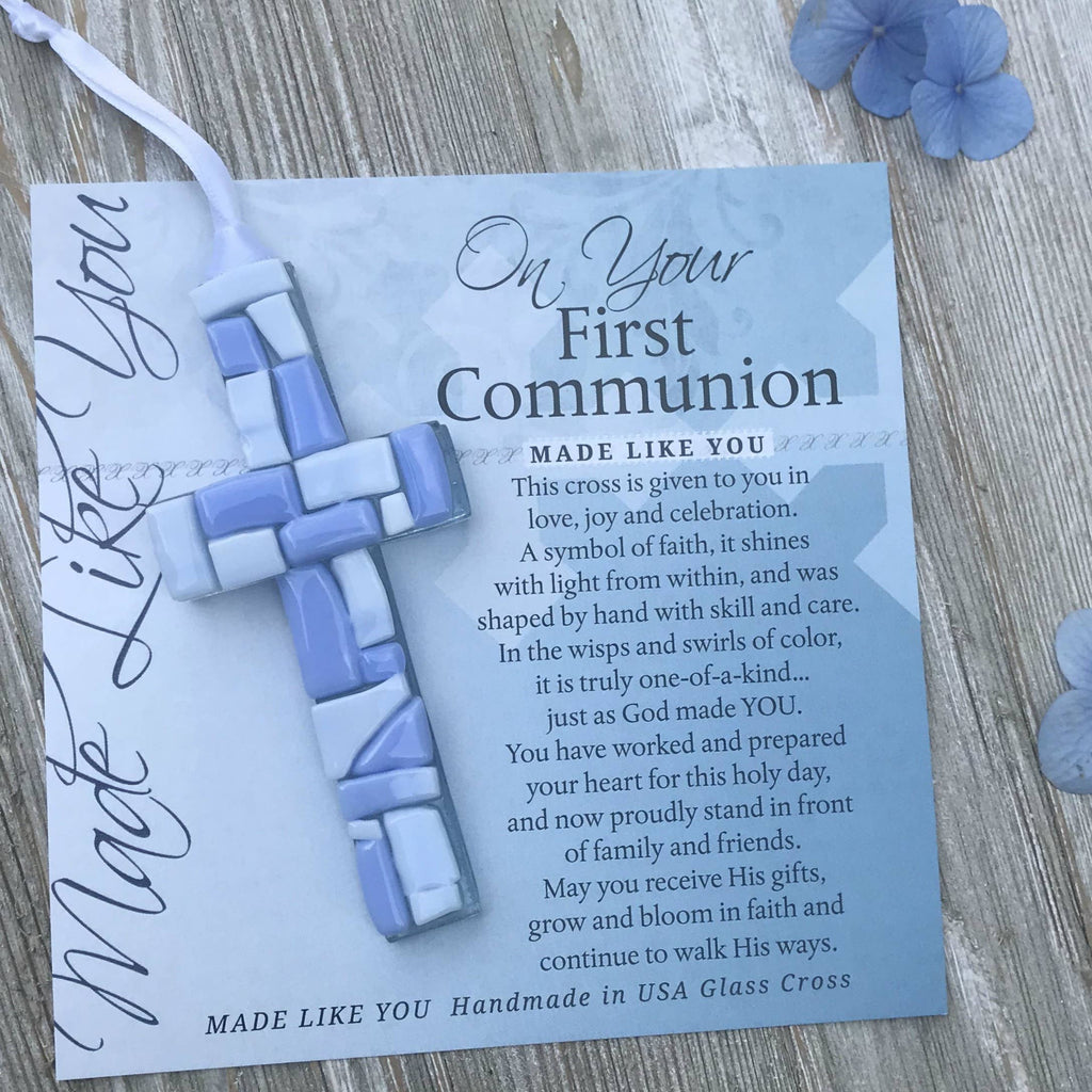 First Communion Gift Cross For Boy: USA Handmade Glass